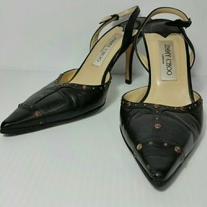Jimmy Choo Slingback Heels Black Leather w/Studs